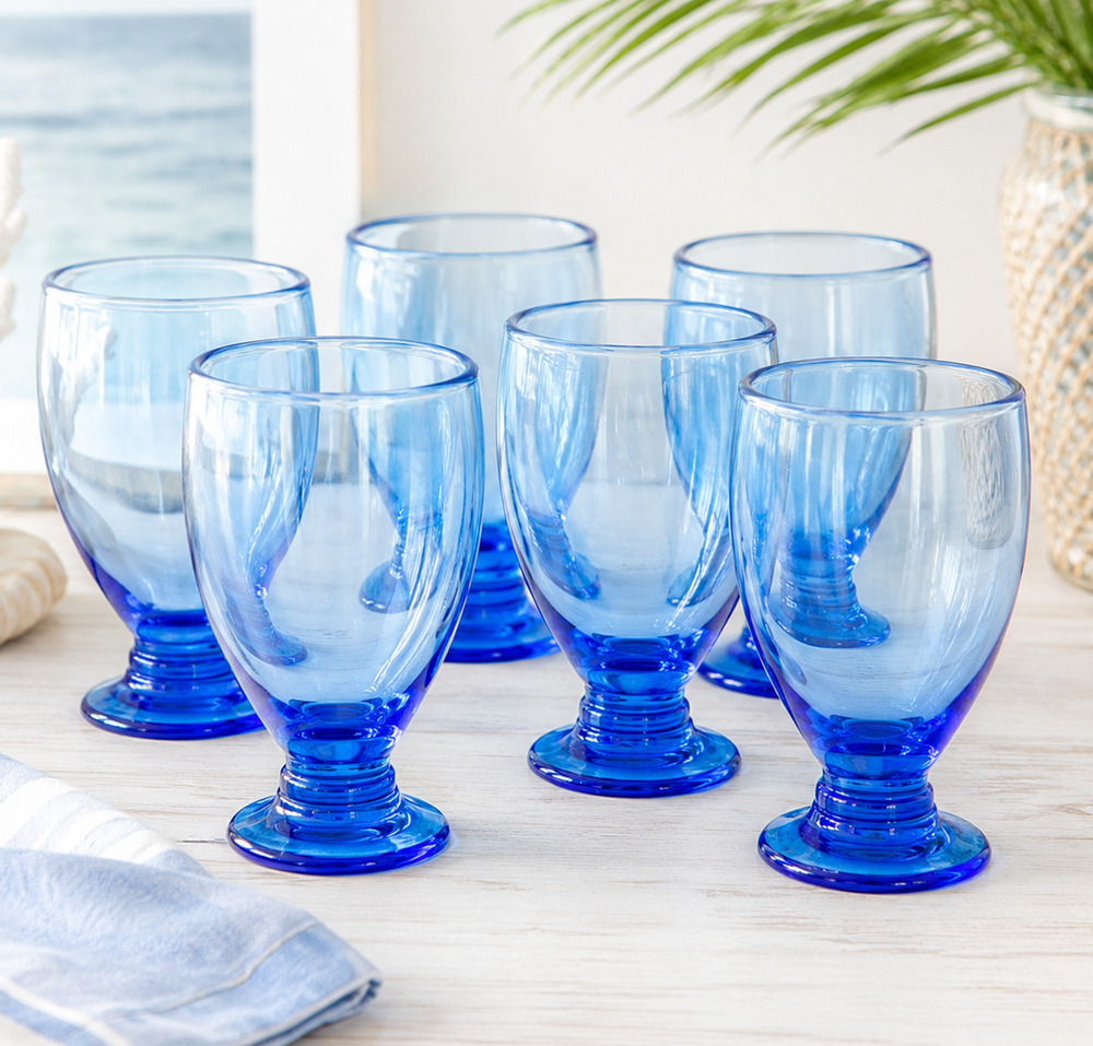 Vintage Cristar Lexington Electric Cobalt Blue Footed Goblets 5.25” Set of 6